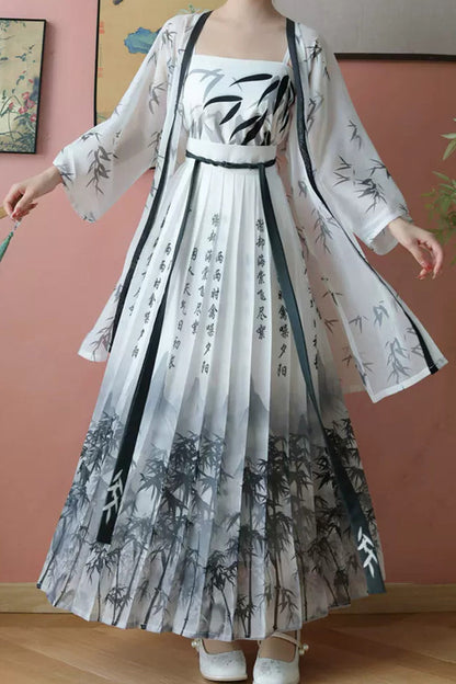 Classic Hanfu Gown Featuring Chinese Calligraphy Print in Two Colors - SilkRoad