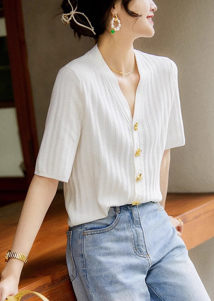 Neck Shirt Summer Knit Silm Black V Fit Style