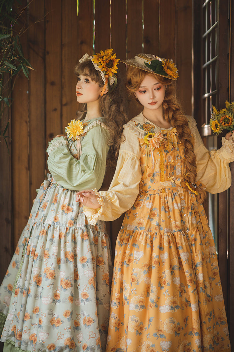 Emerald Sleeveless Sunflower Ruffle Bow Sweet Lolita Jumper Dress
