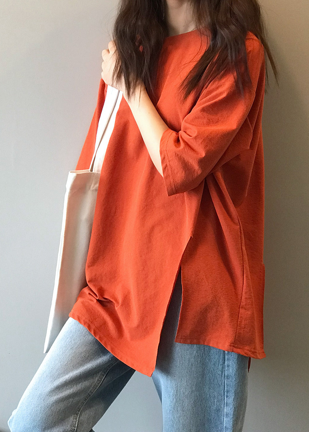 Boutique Orange O Neck Cotton T Shirts Top Summer WD010