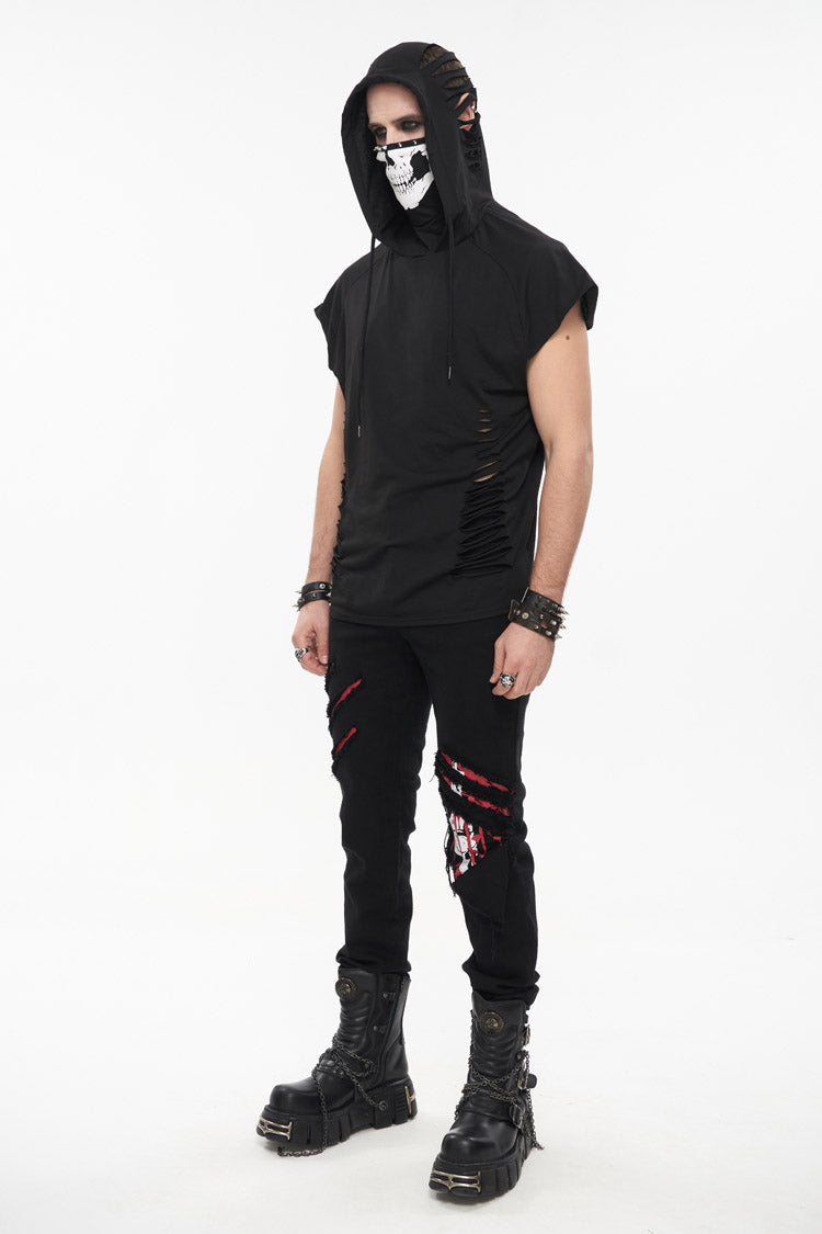 Hooded Punk Tee with Skull Print and Mask