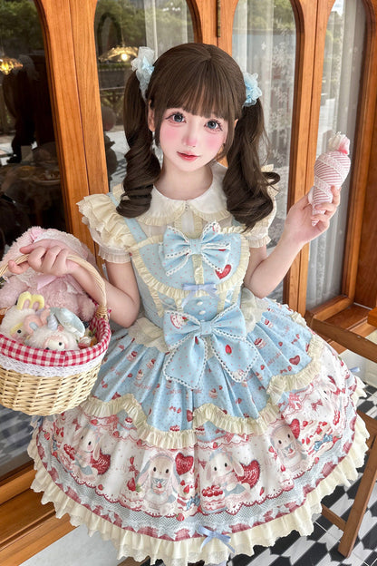 Azure Cute Rabbit Party Sleeveless Double Ruffled Bow Sweet Lolita Jumper Dress