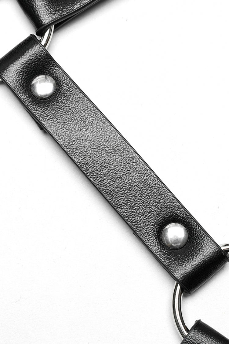 Steampunk PU Leather Harness with Metal Ring Buckles