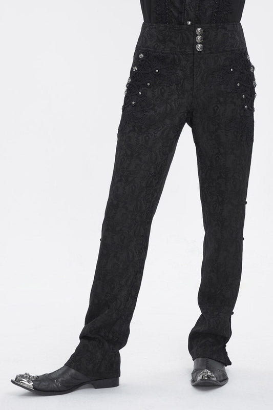 Men's Gothic Pants with Embroidery in Black Jacquard