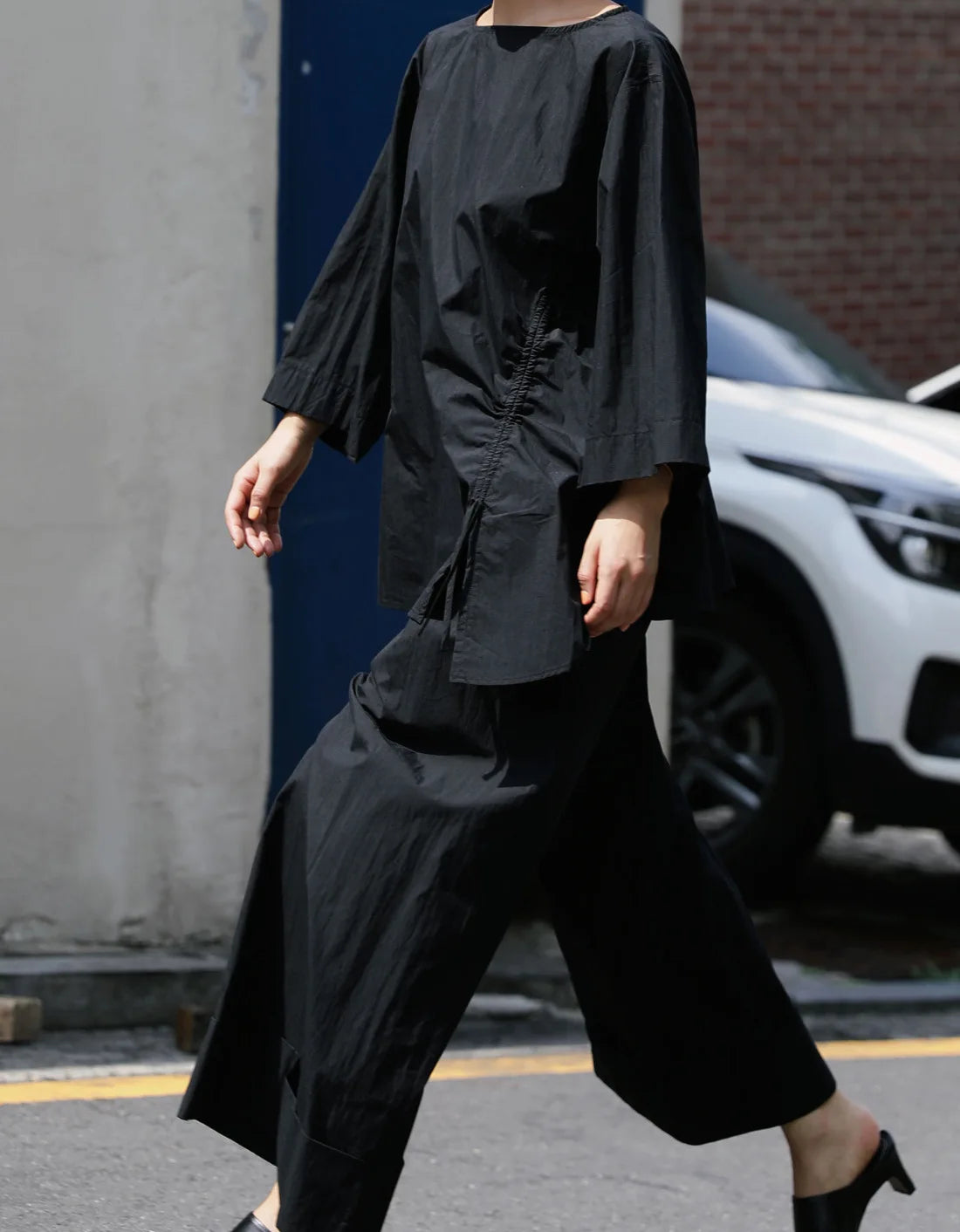 Elastic Organic Wide-Leg Waist Khaki Pants