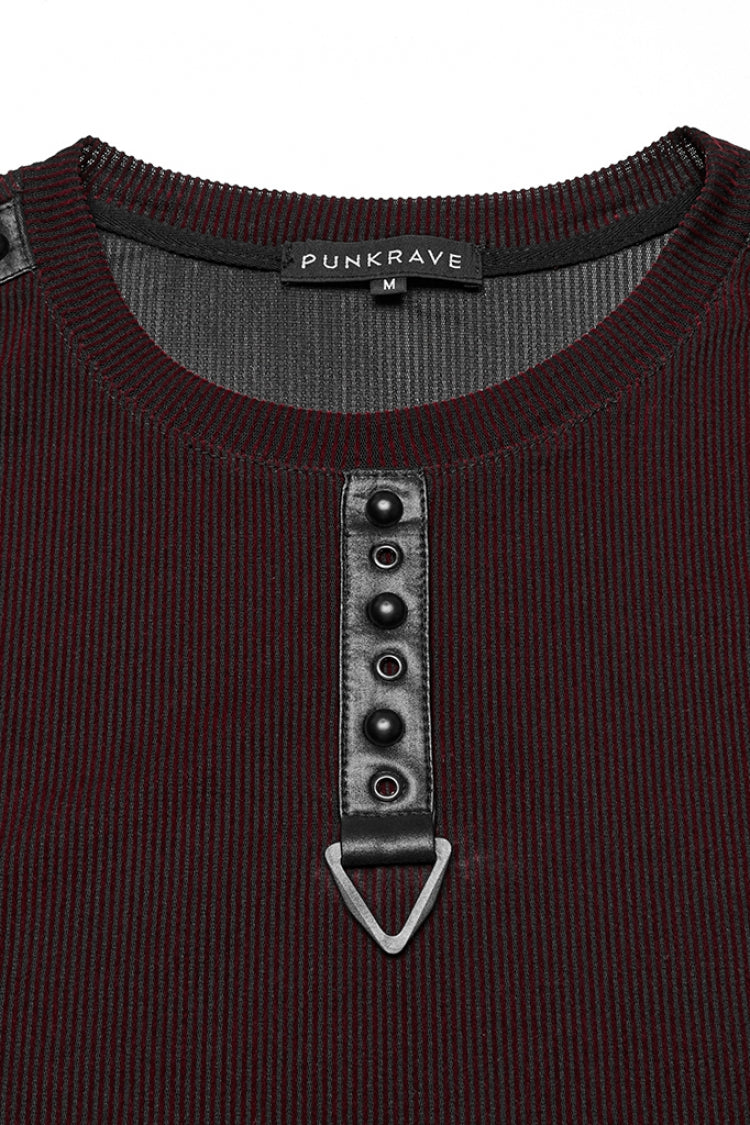 Crimson & Obsidian Round Collar Sheer Mesh Color Matching Rivet Punk Vest