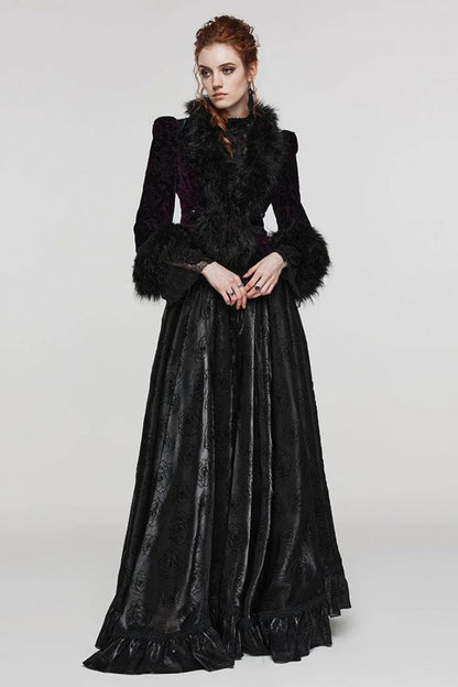 Women's V-Neck Long Sleeve Faux Fur Stitch Gothic Coat Four Shades