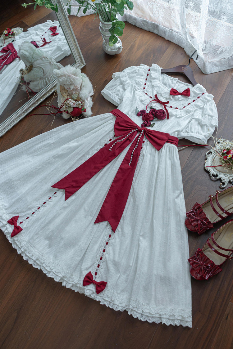 Short Sleeve Ruffle Bowknot Sweet Lolita Dress in Moon Mist Poetry
