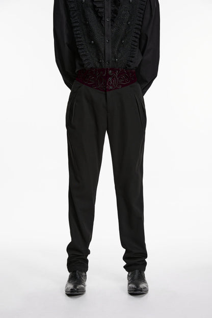 Spliced Slim Embroidered Gothic Trousers for Men in Black