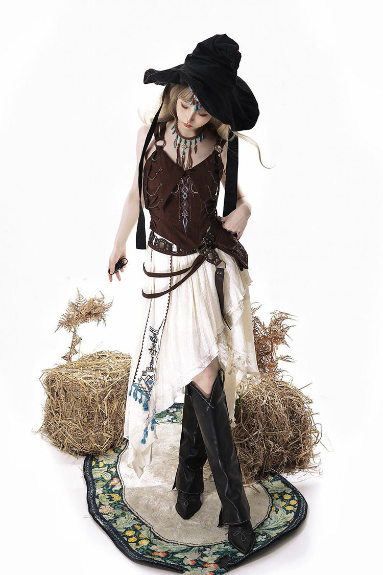 Dune Shadow Seeker Irregular Vintage Lolita Skirt Set - Embroidered Ruffled
