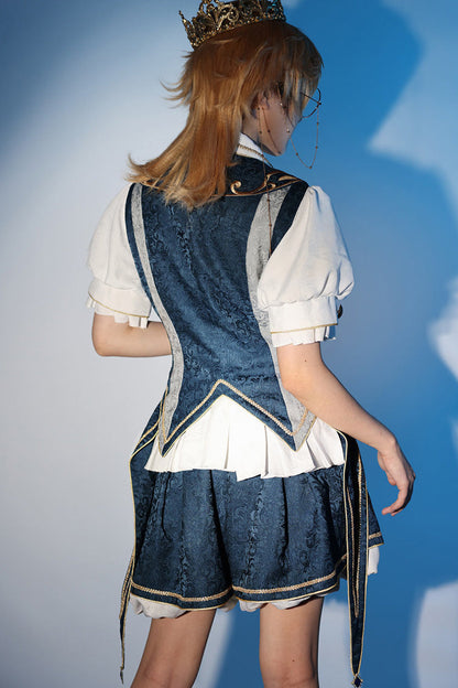 Azure Contract Magic Medieval Embroidery Classic Prince Handsome Ouji Lolita Coat