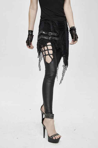 Women's Pants and Sexy Leggings with Ripped Skirt Faux Two-Piece Look