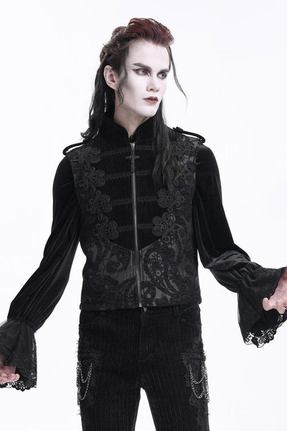 Crochet Floral Gothic Vest with Zipper for Men