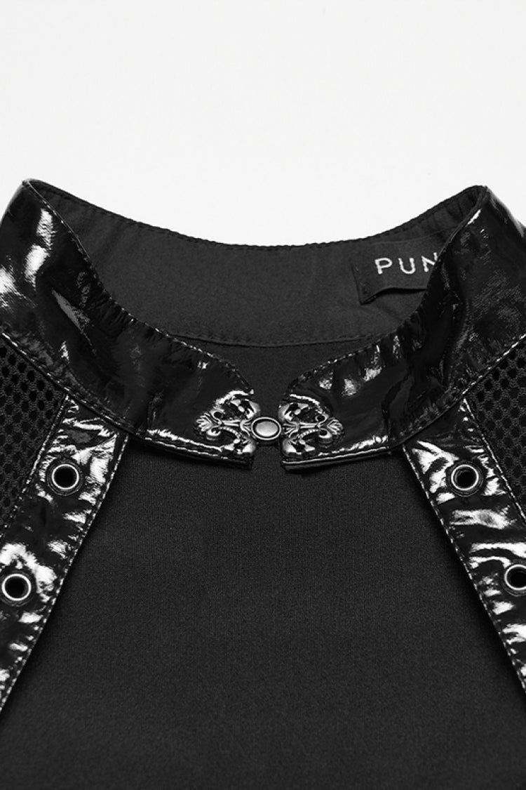 Slim Mesh Punk Dress with Lace-Up and Buckles for Women