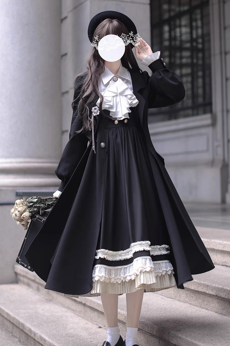 Ebony Ruffle Bow Lace Elegant Jumper Dress - Hathaway