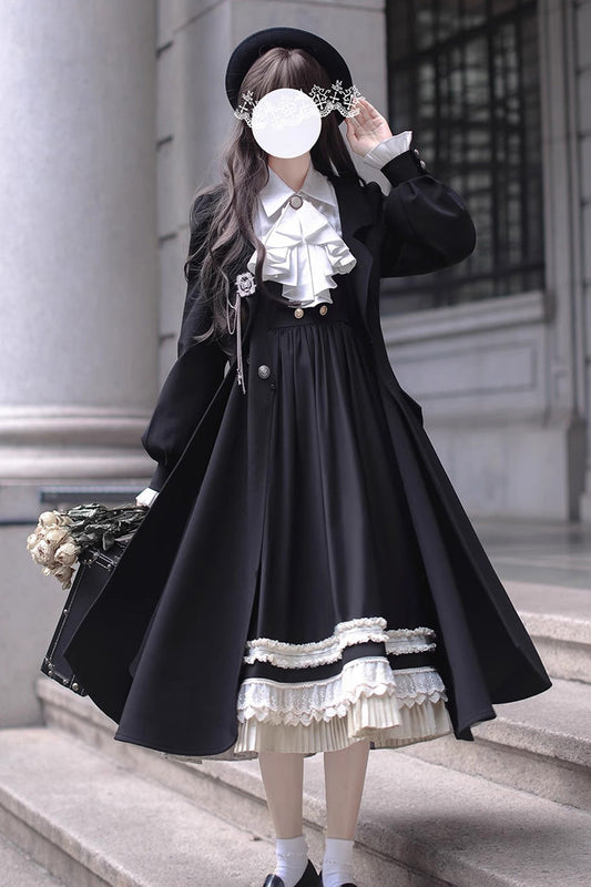 Ebony Ruffle Bow Lace Elegant Jumper Dress - Hathaway