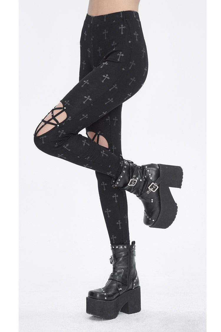 Hollow Cut-Out Punk Leggings for Women - Black