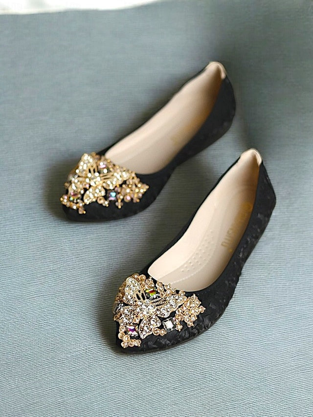 Foldable Women's Beaded Flats with Embroidered Ballet