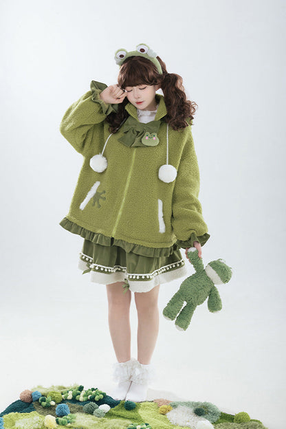 Emerald Long Sleeve Hooded Bow Sweet Lolita Coat