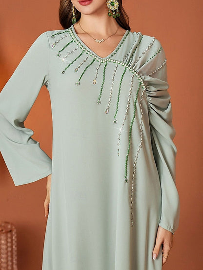 Dress Length Elegant Bride V Floor Neck Mother A-Line the of