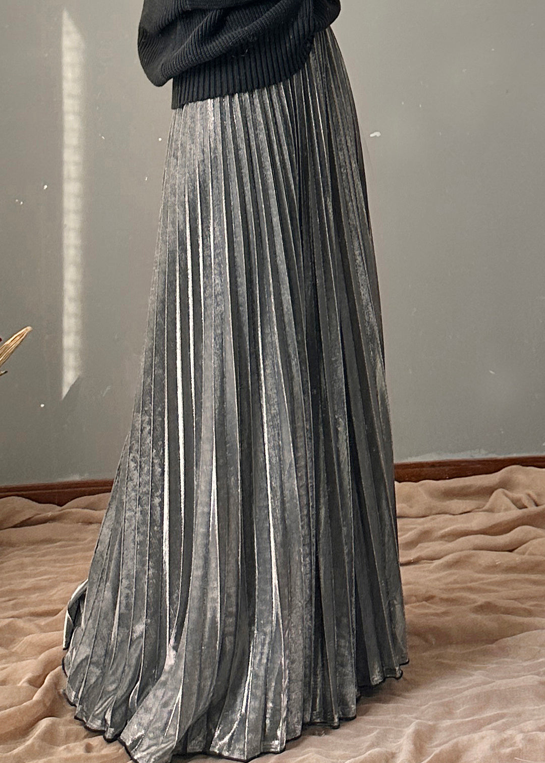 Elastic Casual Silvery Spring A Waist Line Skirt