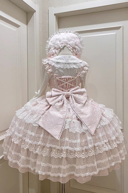 Blush Doll-Style Bow Lace Princess Dress with Layers