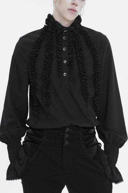 Gothic Shirt for Men with Black Irregular Stand Collar and Puff Sleeves