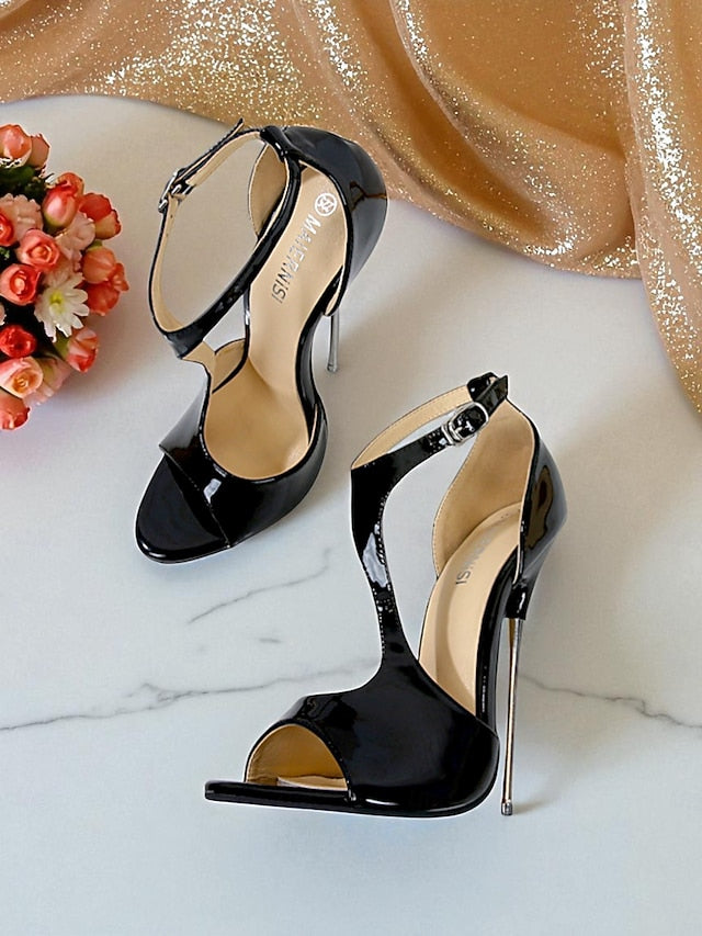 Strappy - Open Stiletto Heels Patent Women's Leather Red