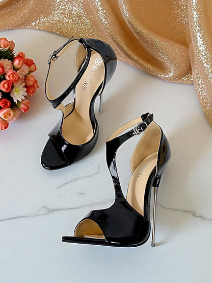 Strappy - Open Stiletto Heels Patent Women's Leather Red