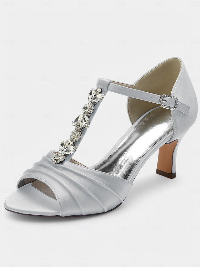 Crystal Bridal Open-Toe with Detail Heels Satin White –