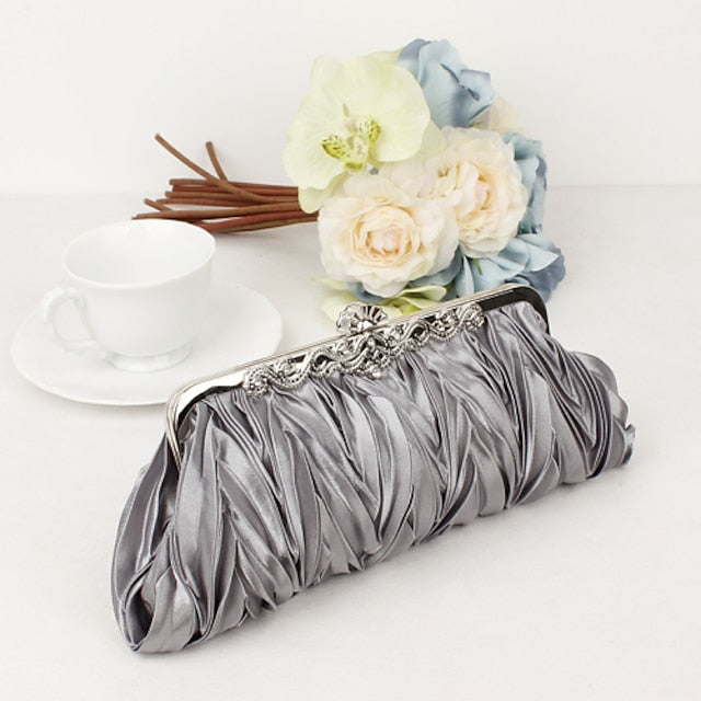 – Pleated Women's Clutch Elegant White Evening Satin