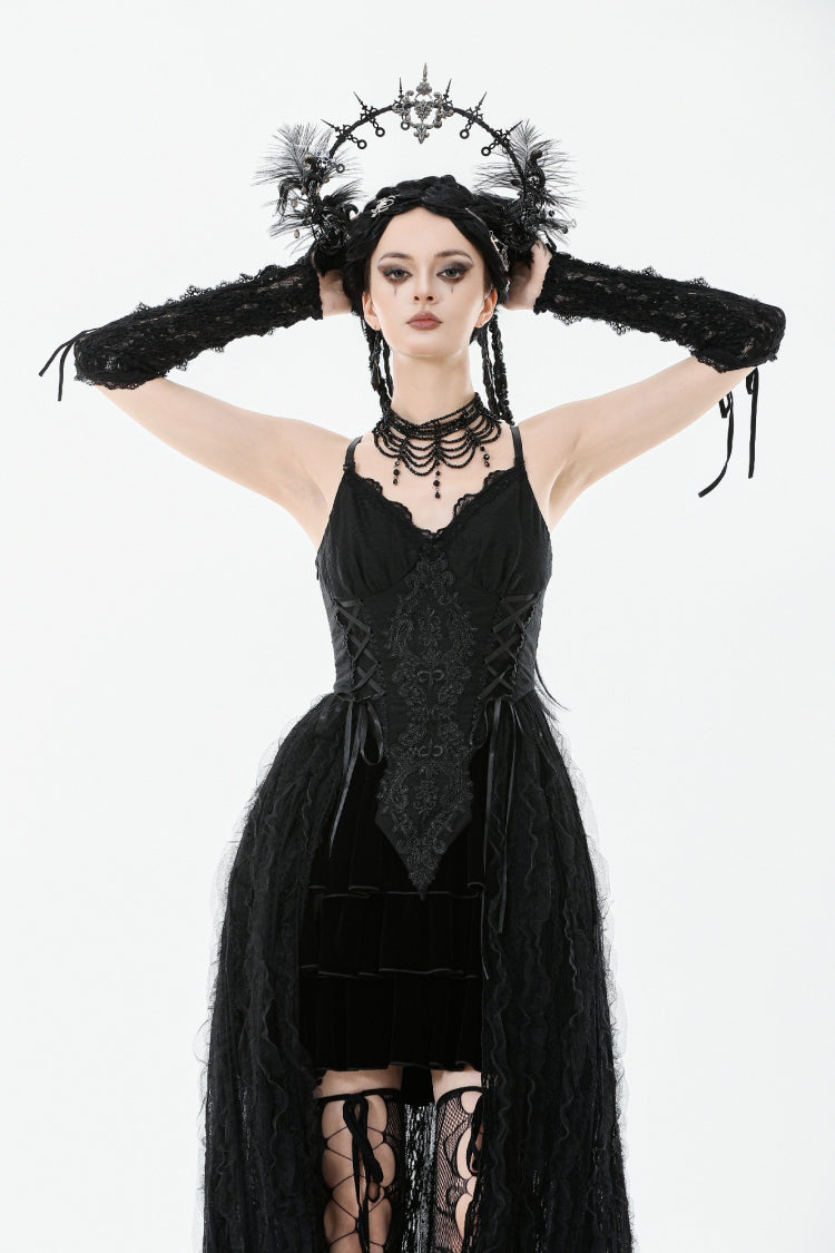 No-Sleeve Floral Lace-Up Gothic Slip Wedding Gown