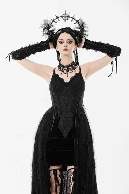 No-Sleeve Floral Lace-Up Gothic Slip Wedding Gown