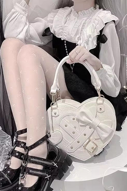 Heart-Shaped Bowknot Buckle Gothic Lolita Handbag for Tea Time in Two Colors - MysticMeadow