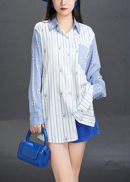 Art Pink Peter Pan Collar Print Cotton Shirt Fall AJ1006