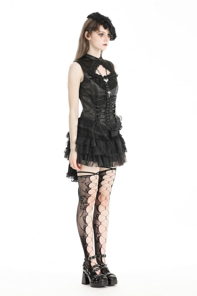 No-Sleeve Lace Trim Side Corset Top
