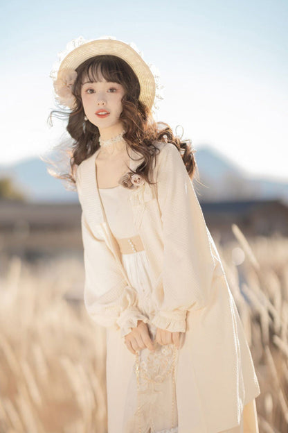 Ivory Chinese Bronzing Floral Embroidery Sweet Lolita JSK