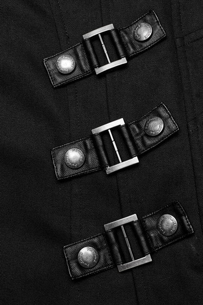Men's Black Gothic Coat, Slim Fit with Detachable Shoulder Pads and High Collar