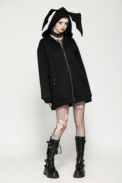 Ebony Long-Sleeve Zip-Up Gothic Batwing Hoodie