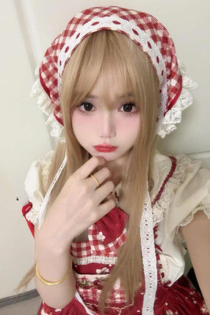 Gold Milk Tea Soft Air Bangs Long Straight Lolita Hair