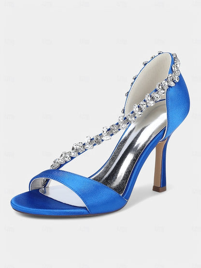 with High T-Strap Champagne Crystal – Women's Heels Satin