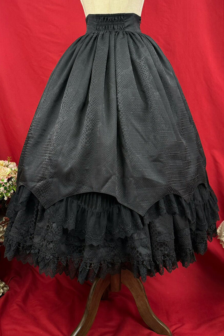 Ebony Layered Lace-Trimmed Open Front Gothic Petticoat Skirt - Immortality Taboo
