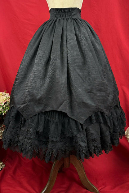 Ebony Layered Lace-Trimmed Open Front Gothic Petticoat Skirt - Immortality Taboo