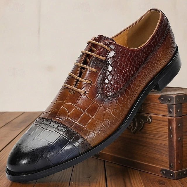 Shoes Elegant Genuine Leather Men’s Crocodile Print – Oxford