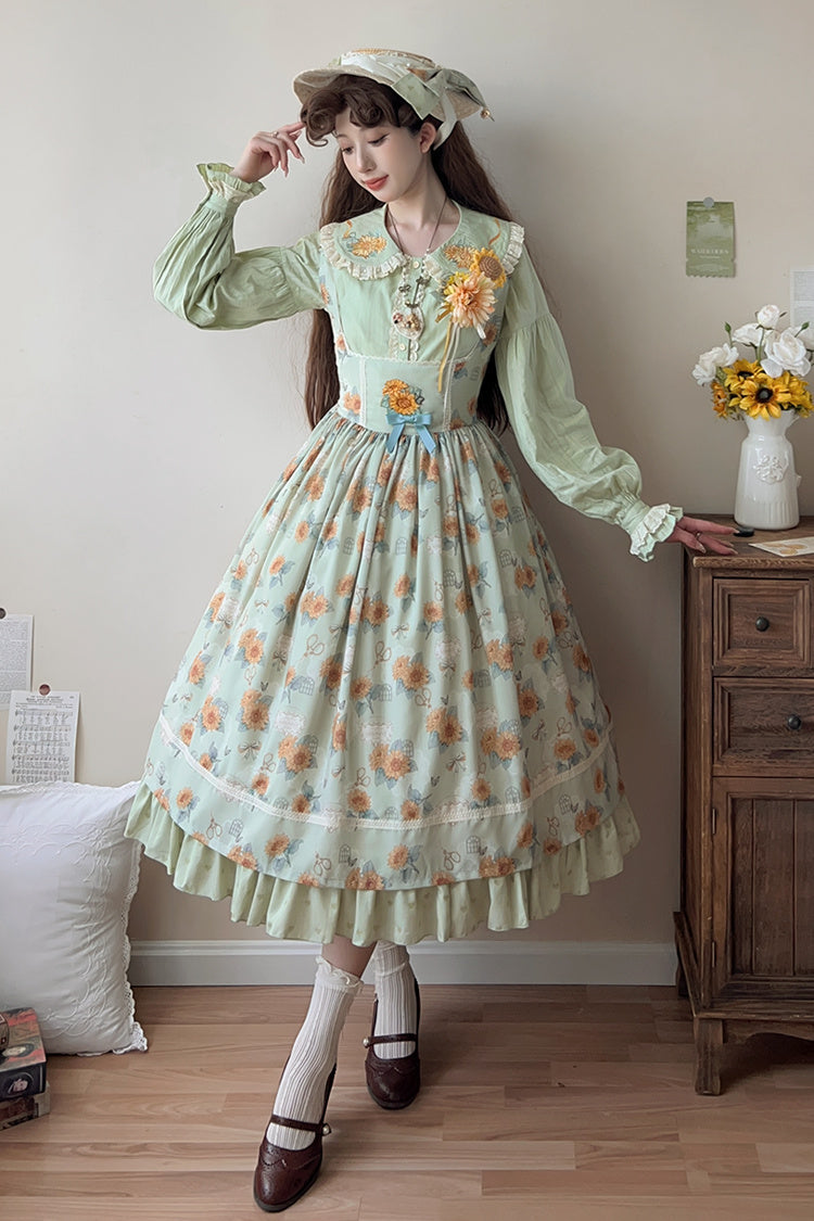 Emerald Gardening Sunflower Sleeveless Ruffle Bow Uplift Elegant JSK