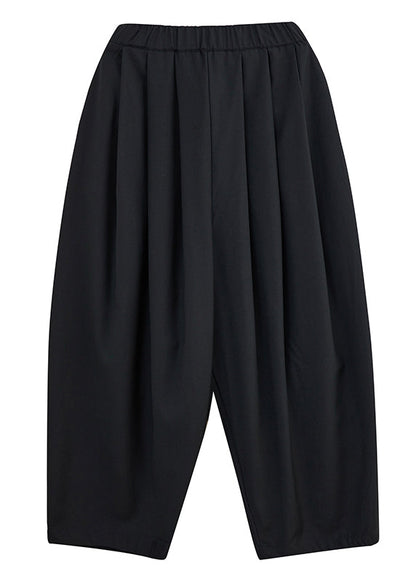 Pockets Crop Waist Elastic Cotton Spring Casual Grey Pants