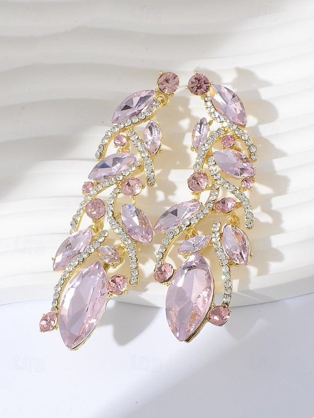 Women's Gold Earrings Crystal - Design Leaf Elegant