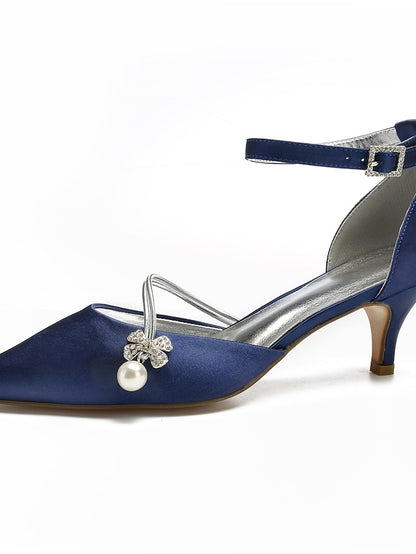 Dark Heels Blue Women's with Satin and Pearl Kitten