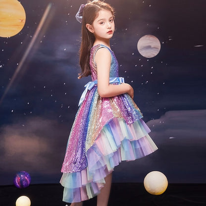 Party colour Kids Wedding Sequin Dress Girls' Sleeveless