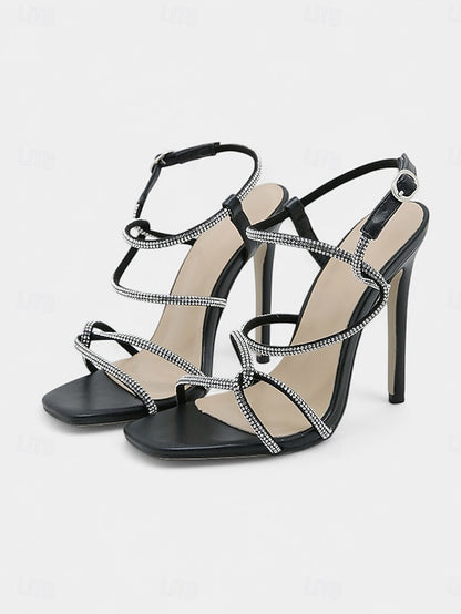 High – Black Women's Crystal-Embellished Sandals Heel